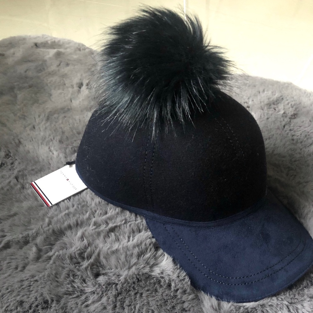 Tommy Hilfiger Riding Cap with Faux Fur Poof